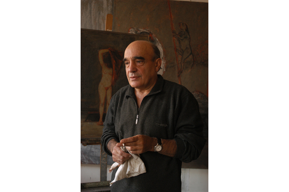 Alejandro Marco, peintre espagnol - argentin, dans son atelier à Paris, 2003.