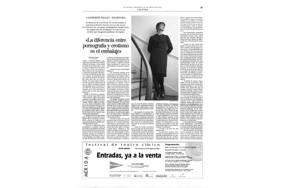 Portrait publié dans le supplement Cultura du journal El Mundo
20 /05/2001.